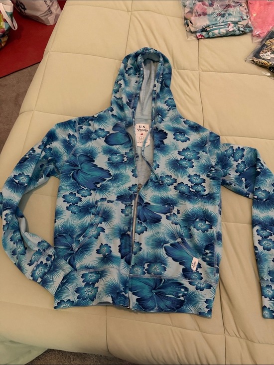 Us Vintage Other - #0170 U.S. Vintage Blue Floral Zip Hoodie Women’s Medium Lightweight Jacket -M
